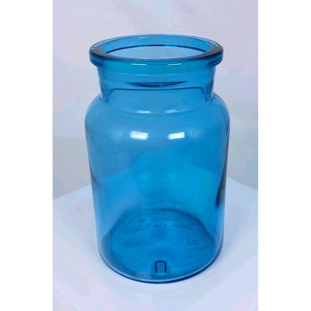 Belgian Apothecary Jar Turquoise 3"x5"H, Aqua Blue Glass Bottle/Container No Lid